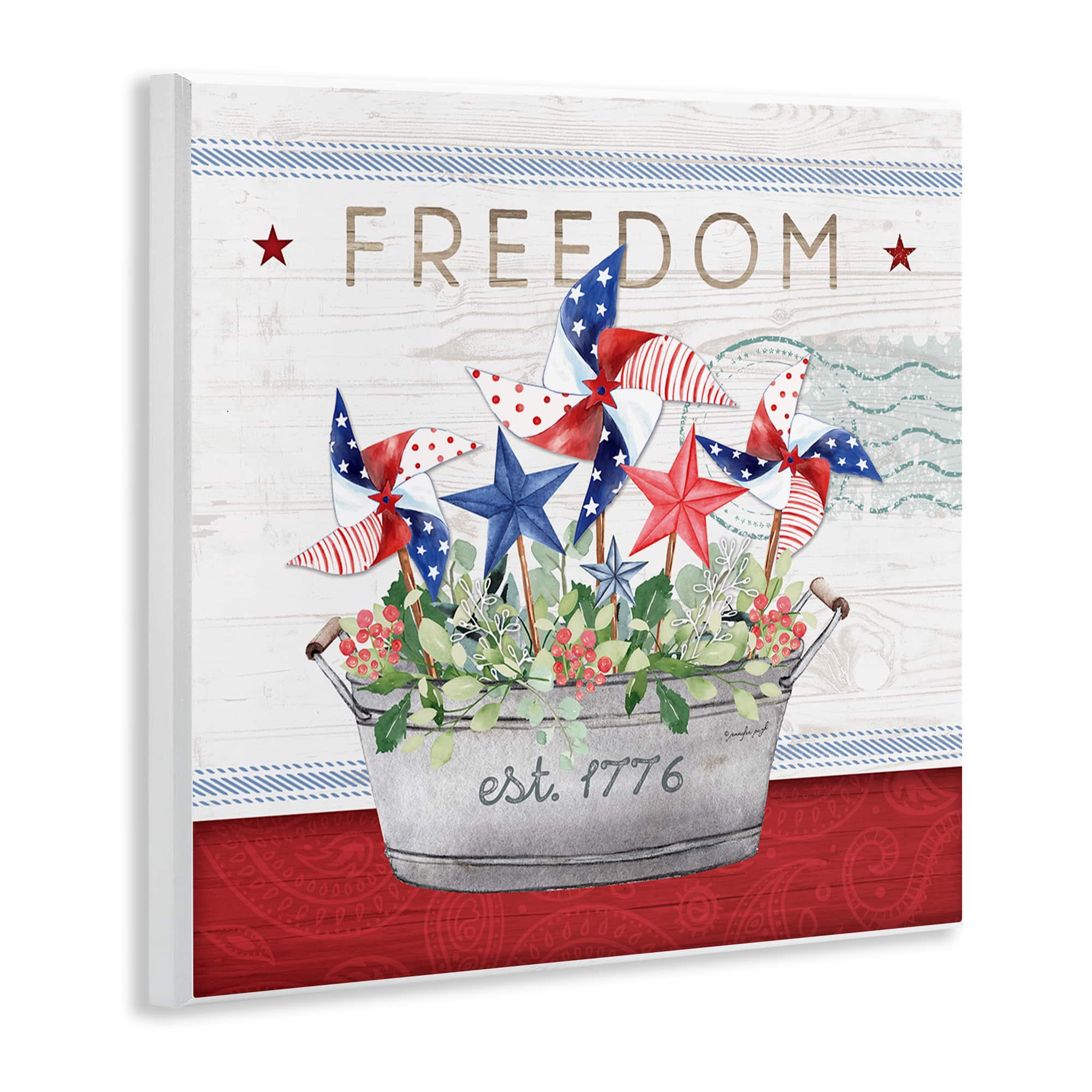 Stupell Industries Freedom Americana Floral Pinwheels Wall Plaque Art